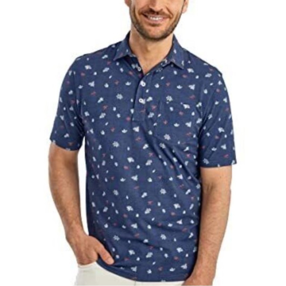 johnnie-O Blue polo size Medium coral reef‎ design
